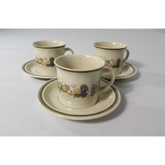 Royal Doulton Harvest Garland Cups Saucer Set of 3 Vintage 1976 Lambeth Stonewar - Picture 2 of 9